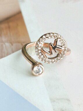 NEW❤️ Michael Kors Monogram Logo and Crystal Rose Gold open ring size 6 #6❤️
